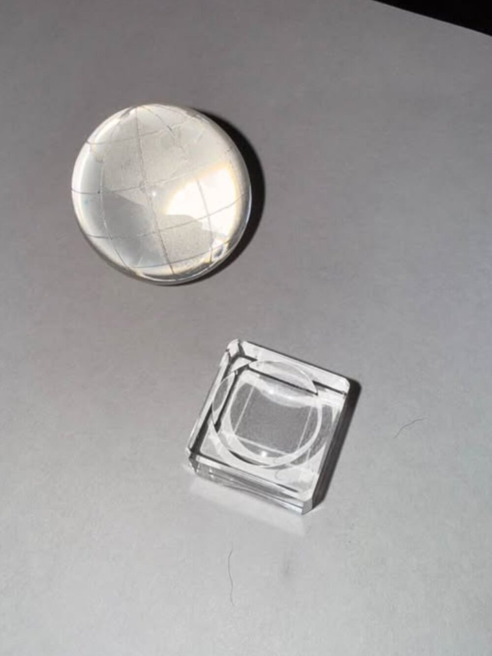 Etched Glass Globe Paperweight with Square Base